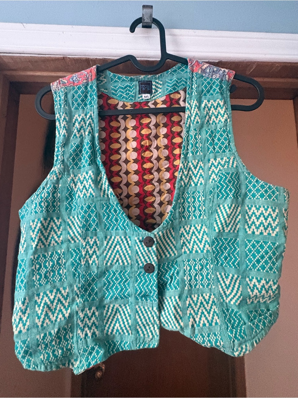 Boho Teal Patterned Cropped Vest - Unbranded